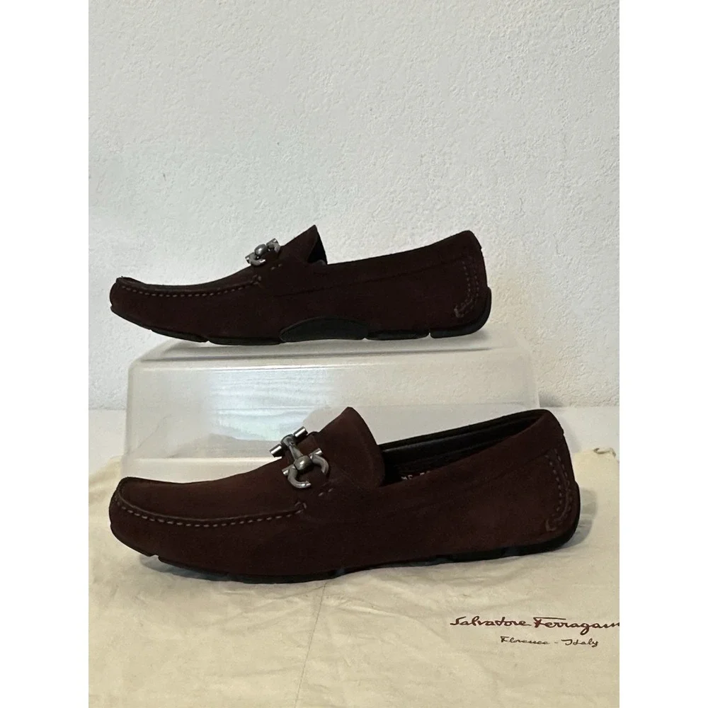 Salvatore Ferragamo Parigi Suede Mens Loafer Driving Moc‎ Size 8 EE Oxblood